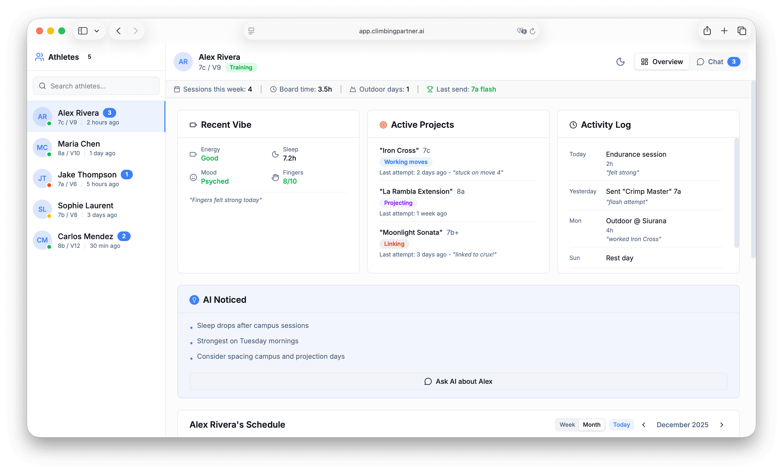 Coach dashboard mockup in light mode